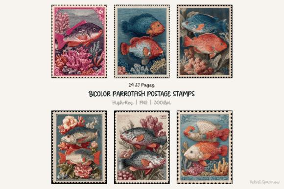Bicolor Parrotfish Postage Stamps PNG