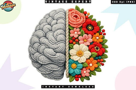 Blending Anatomy and Artistry: The Creative Potential of Floral Split Brain Crochet Yarn Faux PNG