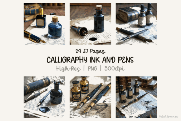 Calligraphy Ink and Pens 24 Png: Visual Assets