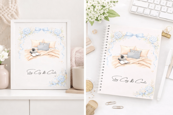 Cozy Bed Workspace Floral Frame: A Design for Creative Comfort