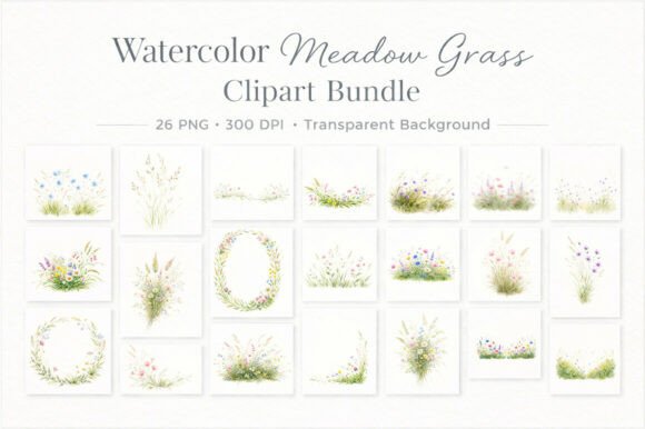 Elevating Design with the Watercolor Meadow Grass Clipart Bundle