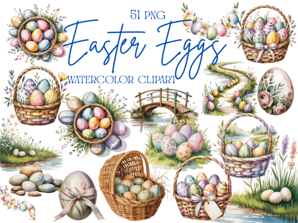 Elevating Digital Design with the Easter Eggs Watercolor Clipart Bundle