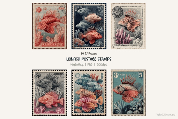 Exploring the Artistic Potential of Lionfish Postage Stamps 24 Png for Modern Crafters