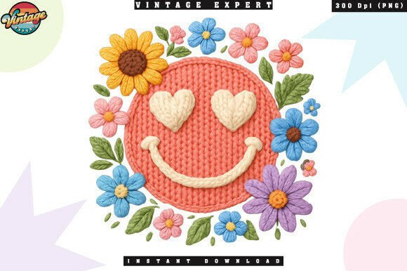 Heart Eyes Smiley Crochet Yarn PNG