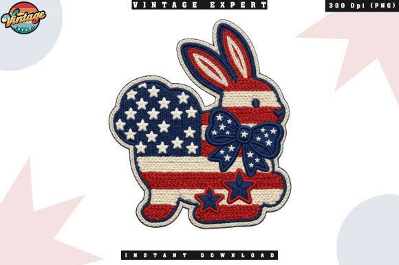 Patriotic Bunny Crochet Yarn Faux PNG: A Festive Digital Asset for Creators