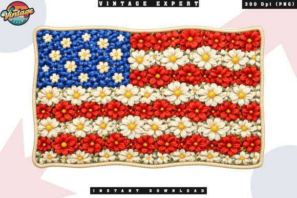 Patriotic Flower Flag Crochet Yarn PNG