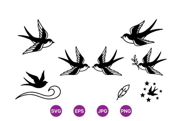 Vintage Swallow Bird Clipart Set